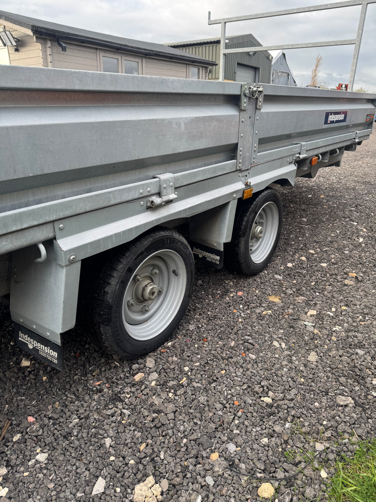 Indespension Braked 16' x 6'6" Twin Axle Flatbed Trailer Drop Side Ladder Rack Ramps