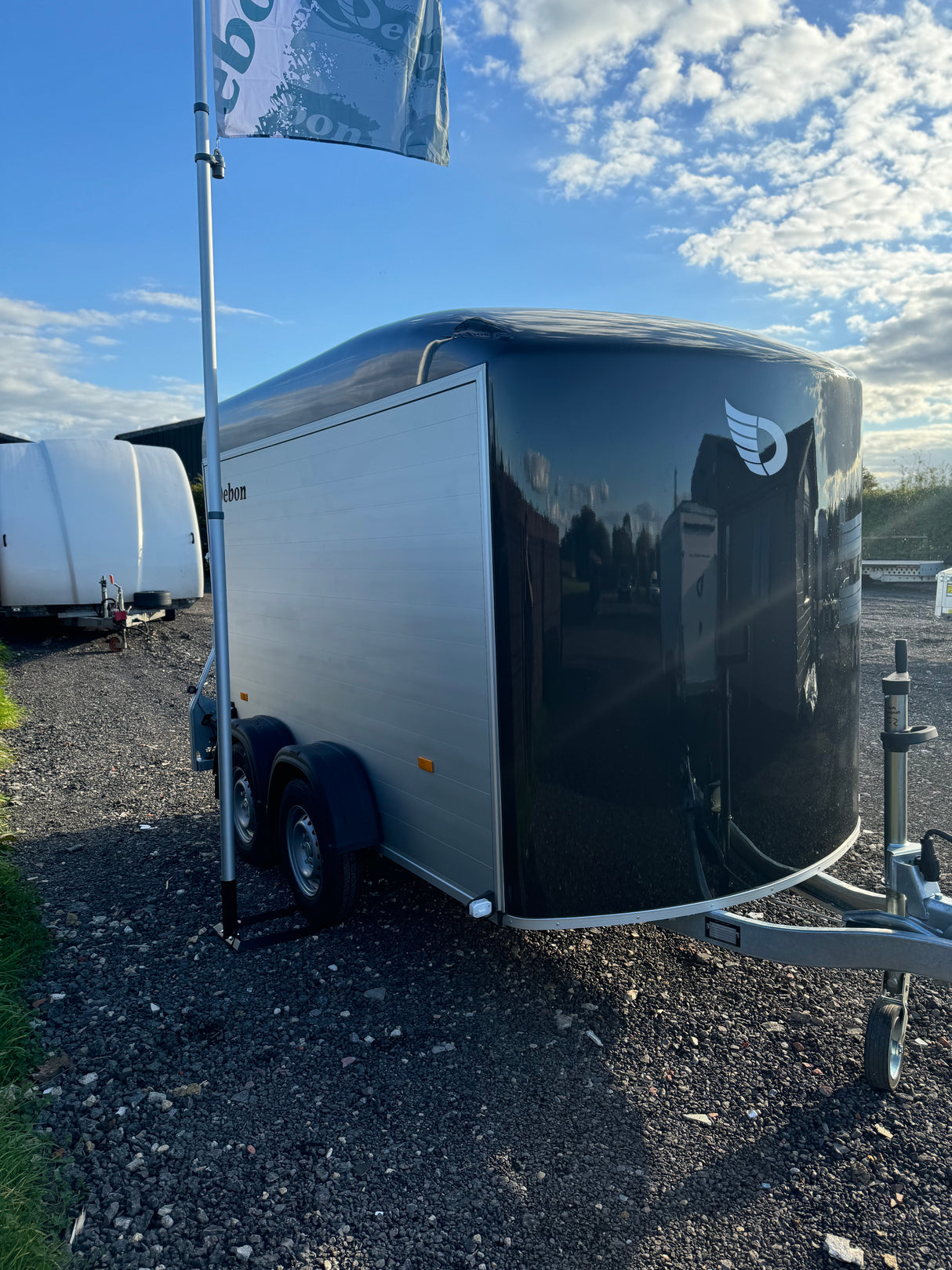 Debon Roadster C500 Twin Axle Box Van Bike Trailer Black Aluminium Sides & Side door