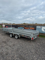 Indespension Braked 16' x 6'6" Twin Axle Flatbed Trailer Drop Side Ladder Rack Ramps