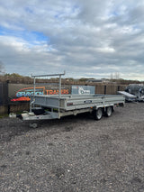 Indespension Braked 16' x 6'6" Twin Axle Flatbed Trailer Drop Side Ladder Rack Ramps