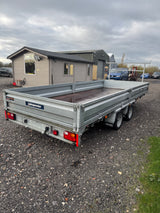 Indespension Braked 16' x 6'6" Twin Axle Flatbed Trailer Drop Side Ladder Rack Ramps