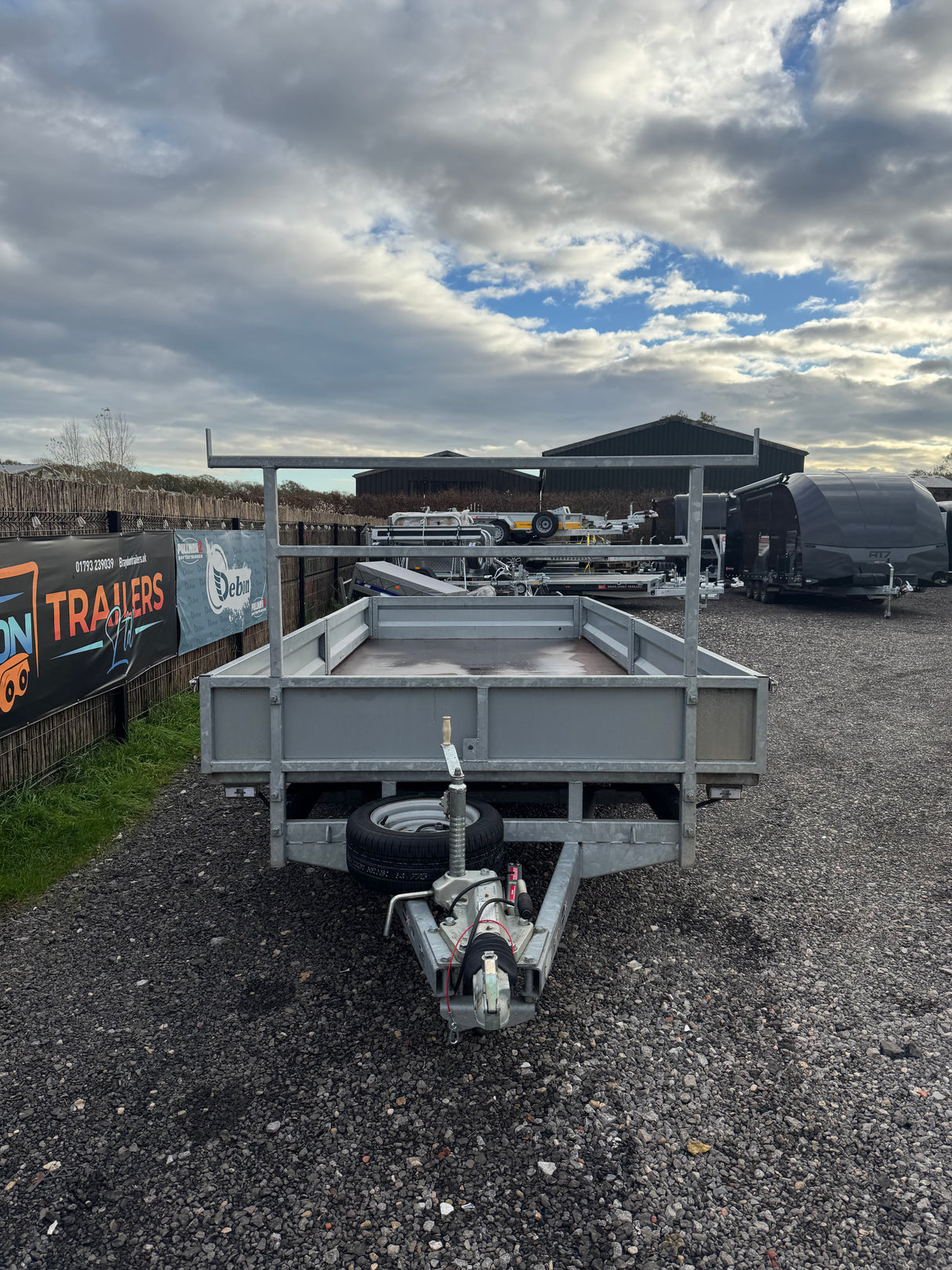 Indespension Braked 16' x 6'6" Twin Axle Flatbed Trailer Drop Side Ladder Rack Ramps