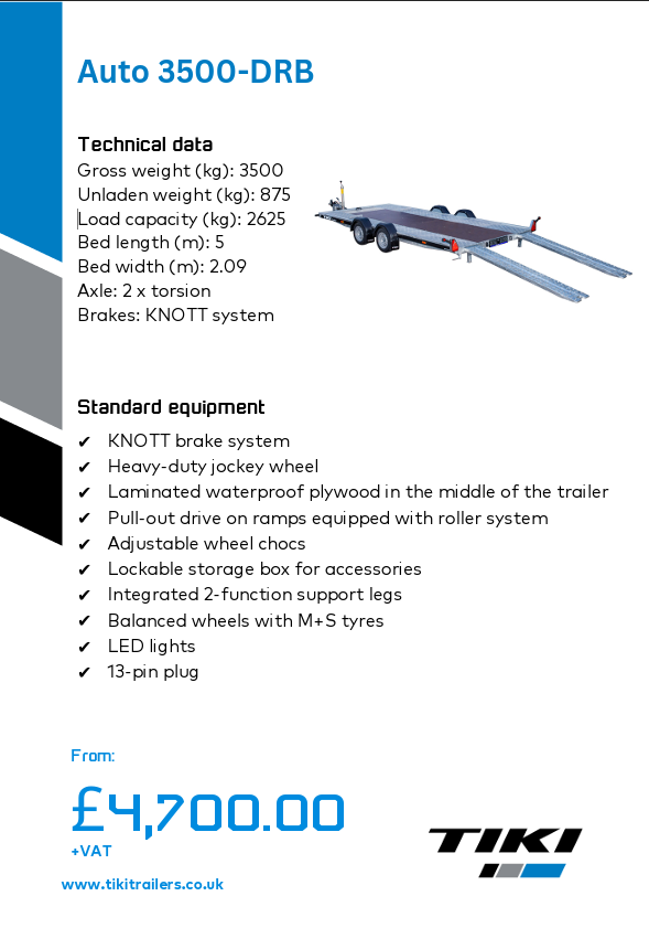Tiki Auto 3500-DRB Car Transporter Trailer 5m x 2.09m 3500kg